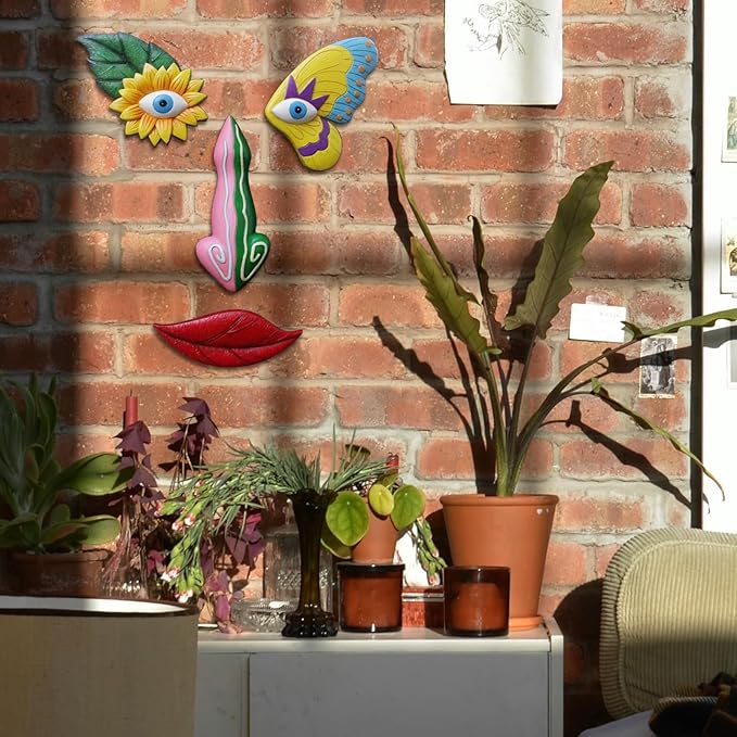 Tree Faces Decor Outdoor,Funny Tree Faces Sculpture,Colorful Fence Decorations Outdoor,Suitable for Yard and Garden Art Décor(1pcs,Colorful Butterfly)