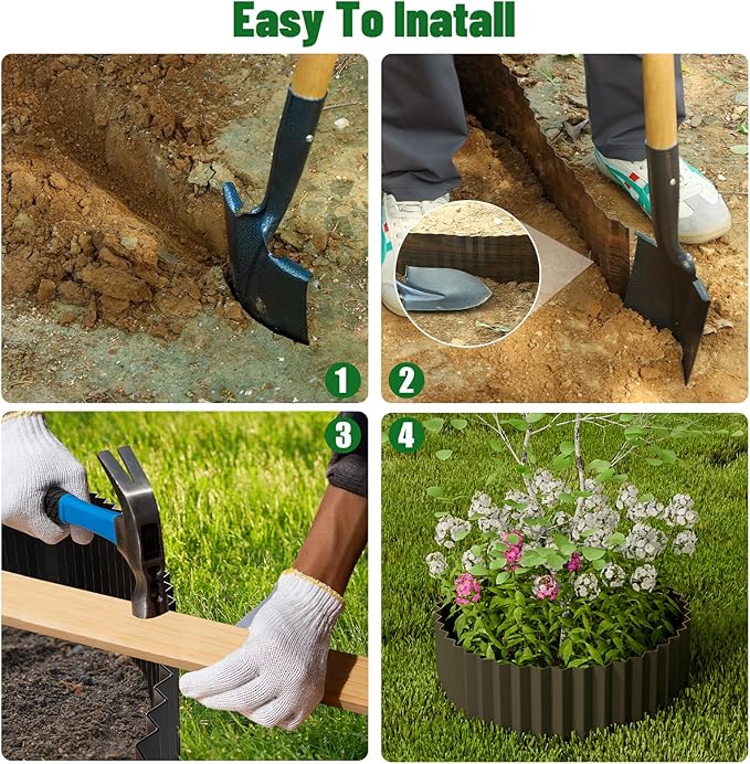 SnugNiture Corrugated Metal Garden Edging,10" x 20' Sturdy Lawn Edging Border,Landscape Edging Border for Lawn, Flower Bed,Garden and Yard(Black)