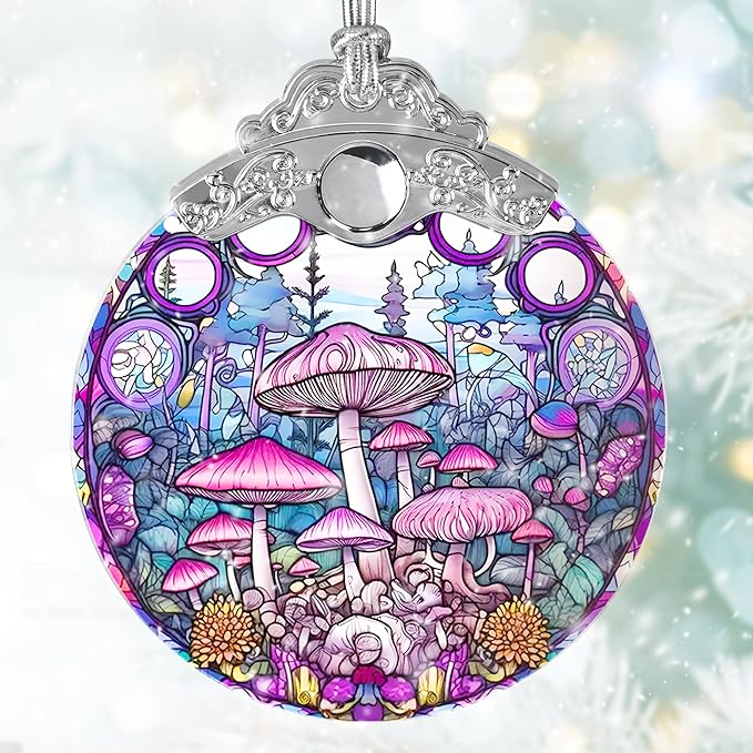 Mushroom Stained Glass Suncatcher, Jocidea Mushroom Ornament, Mushroom Christmas Ornament, Holidays Ornaments, Christmas Tree Ornament, Mushroom Decor, Gifts for Mushroom Lovers