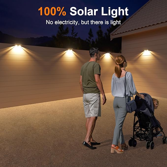 Ellasay Solar Fence Lights Outdoor: IP65 Waterproof RGB Solar Powered with 8 Lighting Modes - Wall Decor for Garden Patio Backyard Balcony Porch 2 Pack