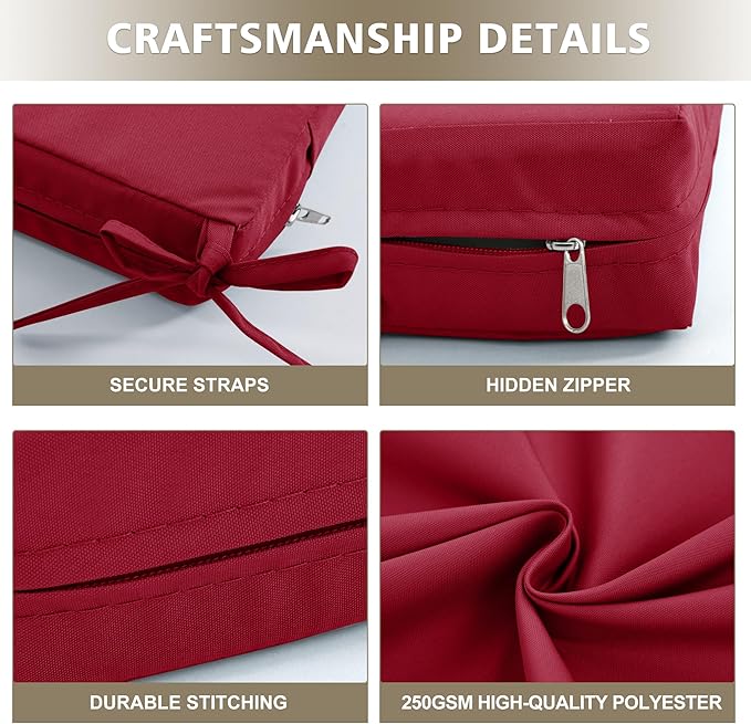 Outdoor Cushions for Patio Furniture, Waterproof Outdoor Chair Cushion w/Fade-Resistant, Removable & Machine-Washable Cover, 22x22 Inch, Deep Seat Sofa/Couch Pad Replacement – Set of 1/2/4, Burgundy
