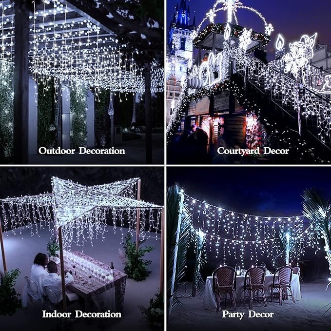 960 LED 98FT Christmas Lights Plug in 8 Modes with Timer Dimmable Christmas Decorations Outdoor Waterproof Indoor Curtain String Lights for Roof Garden Holiday Wedding Party Decor Cool White