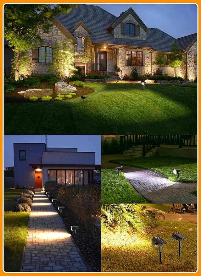 Brightown Solar Lights Outdoor Waterproof, White and Warm White 2 Colors Solar Spot Lights Outdoor with Remote Control, 3 Modes Solar Powered Outdoor Lights for Yard Porch Pathway Garden, 8 Pack