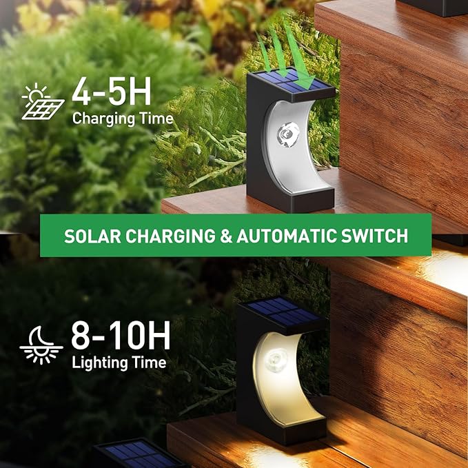 ZOOI Solar Step Lights for Outside, Solar Lights Outdoor Waterproof, Outdoor Solar Stair Lights for Yard, Garden Decor for Outside, Solar Garden Lights for Step, Stair, Patio, Porch, Deck Decor, 8PCS