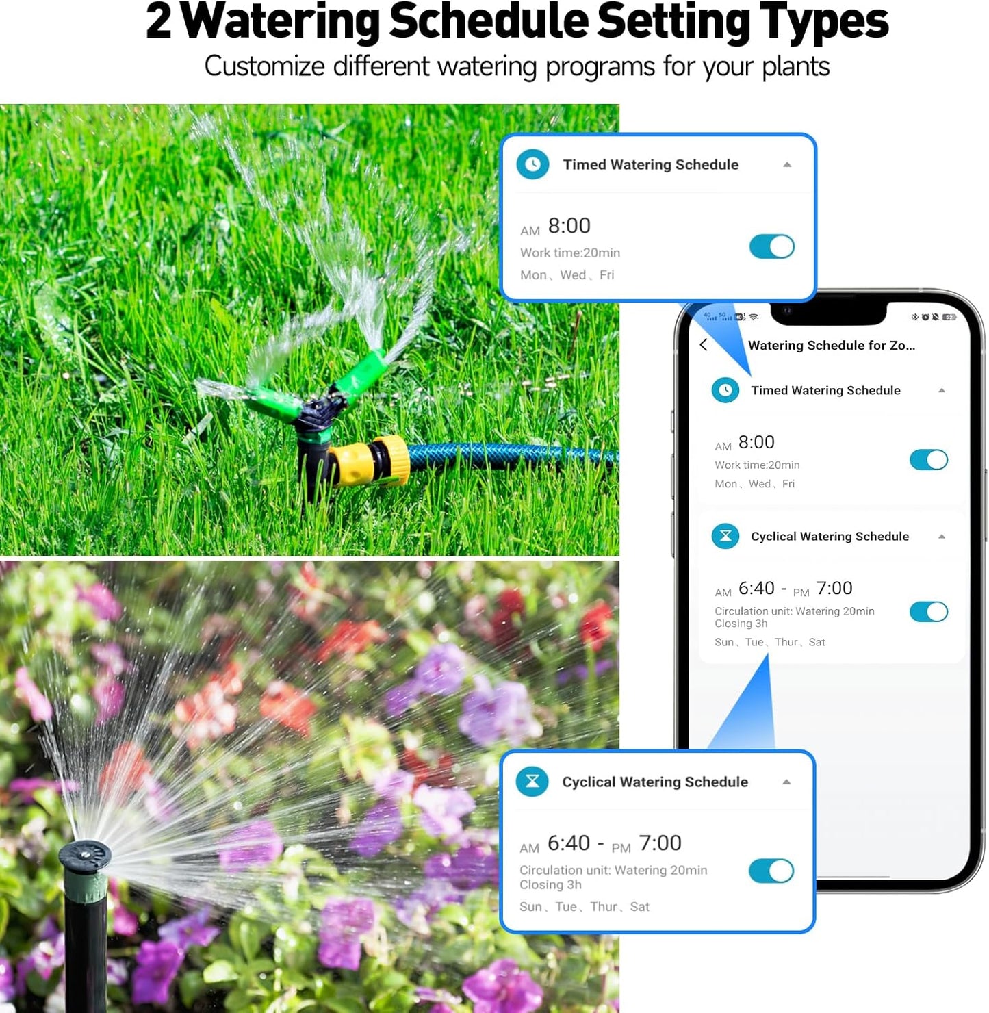 2 Zones WiFi Water Timer Brass Inlet and Outlet, Sprinkler Timer for Garden Hose, APP Remote Control WiFi Hose Timers with Gateway, Voice Control with Alexa, Rain Delay and Manual Mode for Watering