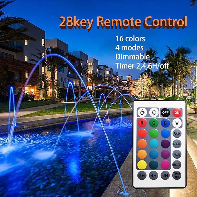 RGB Pond Lights with Timer, IP68 Waterproof Underwater Dimmable LED Fountain Lights for Outdoor Landscape Fish Tank Pond Fountain Waterfall Garden Lawn, 5 Lights