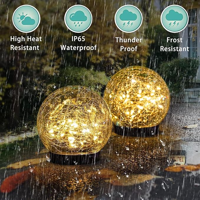 Solar Garden Lights Outdoor Waterproof, 6 Pack LEDs Cracked Glass Ball Light, Ground Landscape Garden Decor, Solar Globe Decorative for Pathway/Patio/Lawn/Yard (Warm White, 3.9")