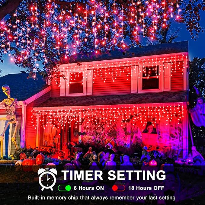 Christmas Icicle Lights Outdoor, 66Ft 640 LED Icicle Lights for Outside with 8 Modes Timers, Waterproof Plug in String Light for House Yard Eave Patio Wedding Party Holiday Decorations, Red