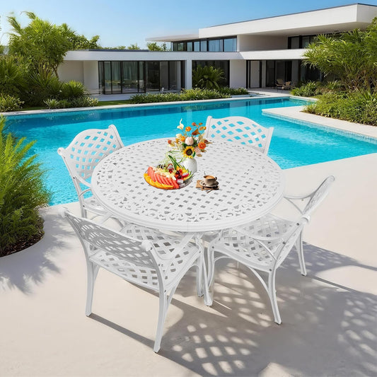 5 Piece Patio Dining Set, All-Weather Metal Outdoor Table and Chairs Set of 4, Cast Aluminum Patio Furniture Set for Patio, Garden, Backyard, Balcony