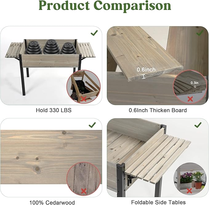 Raised Garden Bed, Metal Leg Wood Planter Boxes with Folding Storage Shelf,Elevated Planter Box for Growing Fresh Herbs, Vegetables, Flowers Great for Outdoor Patio, Deck, Balcony（Gray）
