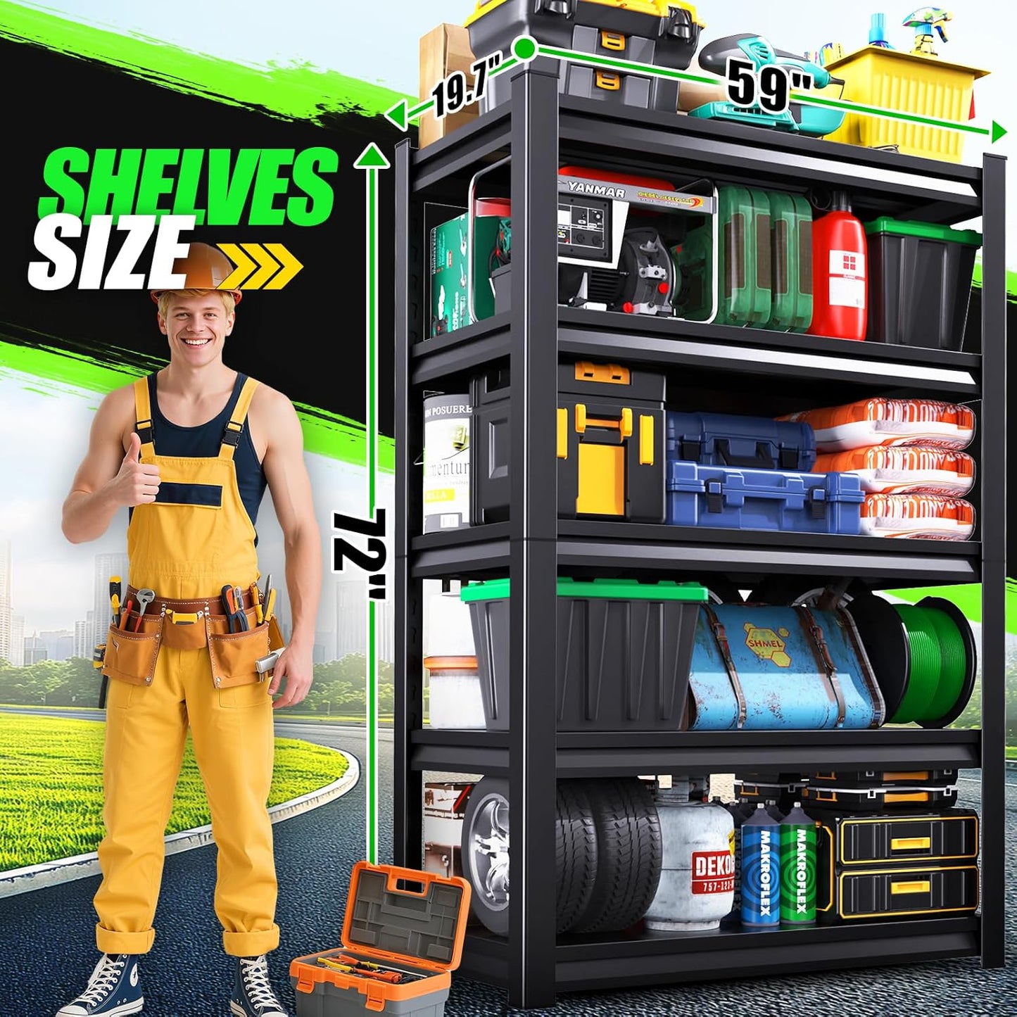 72''H*59''W Storage Shelves,5 Tier Garage Shelving 3500LBS Heavy Duty,Metal Shelves Adjustable Industrial Shelving Units,Rustproof Shelf Rack for Garage, 72''H*59''W*19.7''D