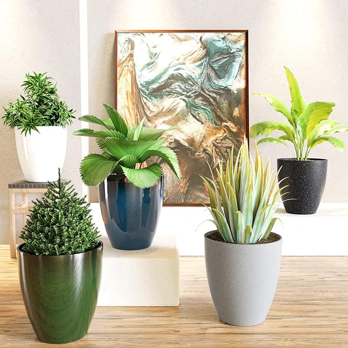 QCQHDU Plant Pots Set of 2 Pack,10 Inch Plant Pot for Indoor and Outdoor Plants with Drainage Hole,Flower Pots Modern Decorative Planter for Garden Plants (Golden)