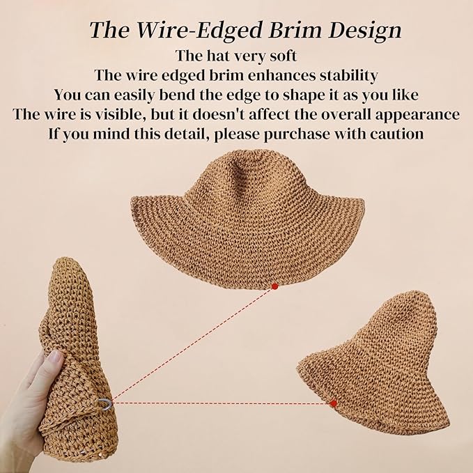 Floppy Big Beach Straw Hats for Women Foldable Summer Wide Brim Packable Sun Hat Womens Travel Straw Fedora Hat