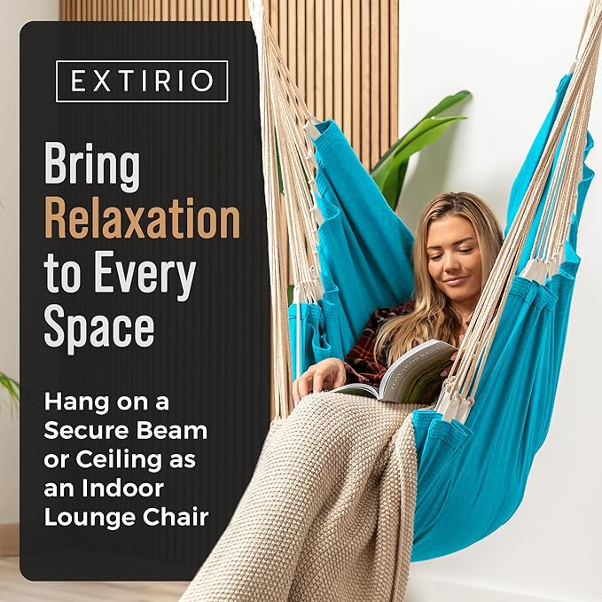 Hanging Hammock Chair Swing – Hanging Chair Outdoor & Indoor - Hammock Swing Chair – Quick & Easy Setup with Hardware Kit – Durable & Spacious Full Body Support – Holds 440 Lbs