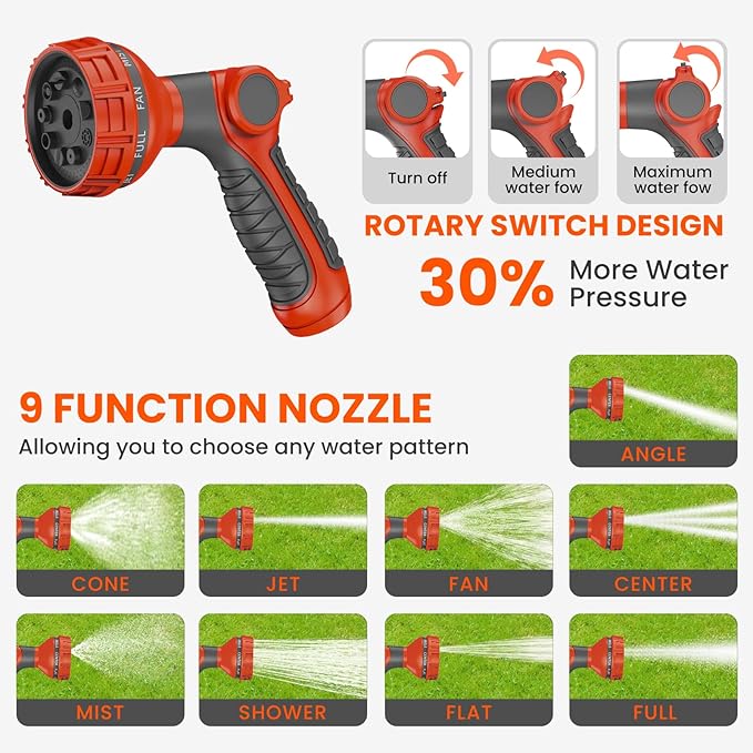 Upgraded Retractable Garden Hose Reel 1/2" x 155 ft Pro 180° Swivel Metal Bracket Automatic Retract Heavy Duty Hose Reels Wall Mount Any Length Lock 9 Pattern Nozzle Garden Watering