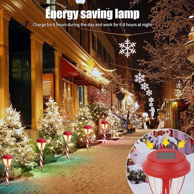Dynaming 10Pack Solar Christmas Garden Lights, Outdoor Solar Powered Solar Candy Cane Pathway Markers, Waterproof & Auto On/Off Xmas Decorative Lights for Patio Yard Walkway Driveway Decor, Warm White