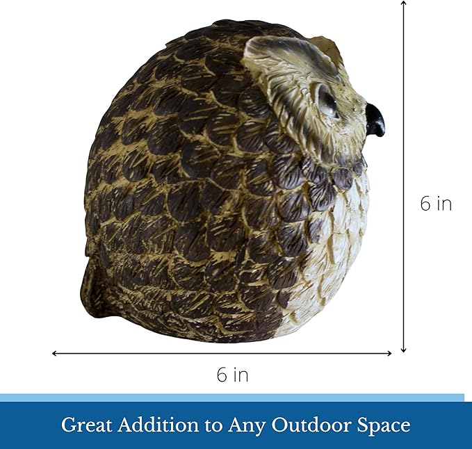 Stocky Owl Garden Decor Holds a Hidden Key Outside - Secret Magnetic Panel Key Hider