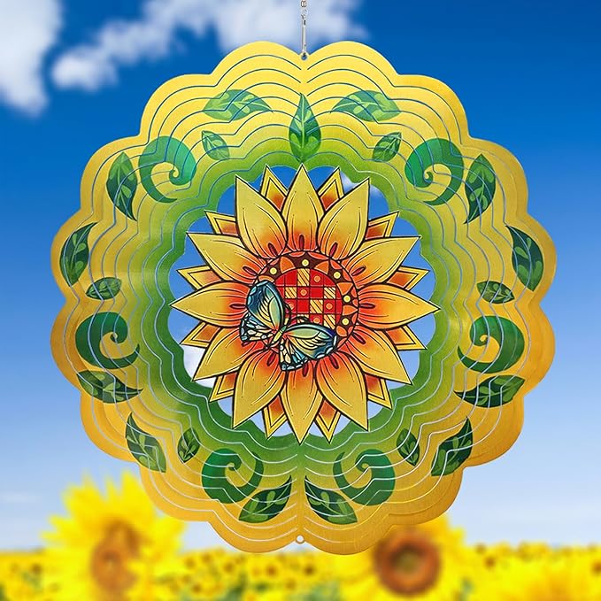 Sunflower Wind Spinners 3D Hanging Wind Spinner Sunflower Ornament Gifts for Women Mom Grandma,12inch Metal Wind Kinetic Sculpture for Outdoor&Indoor Decor, Yard Art, Garden Decoration