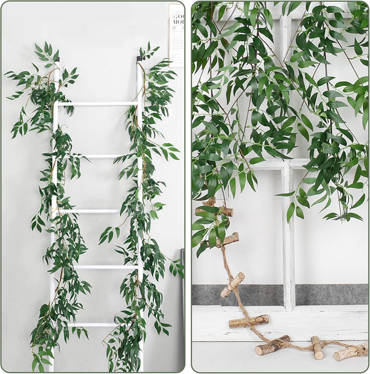 RECUTMS Artificial Willow Leaves Vine Twigs 2Pcs 5.7Ft Fake Hanging Ivy Plants Silk Green Leaf Rattan Garland Greenery Decor for Indoor Outdoor Home Wedding Arch Jungle Beach Birthday Party Garden