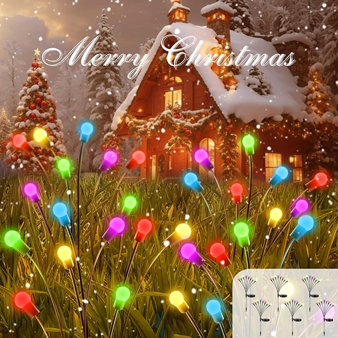 BOSSERN 2025 Solar Lights Outdoor Waterproof, 6 Pack Solar Garden Lights, Solar Firefly Lights Waterproof, Solar Twinkle Swaying Fairy Light for Yard Patio Pathway Garden Decoration (Multi Color)