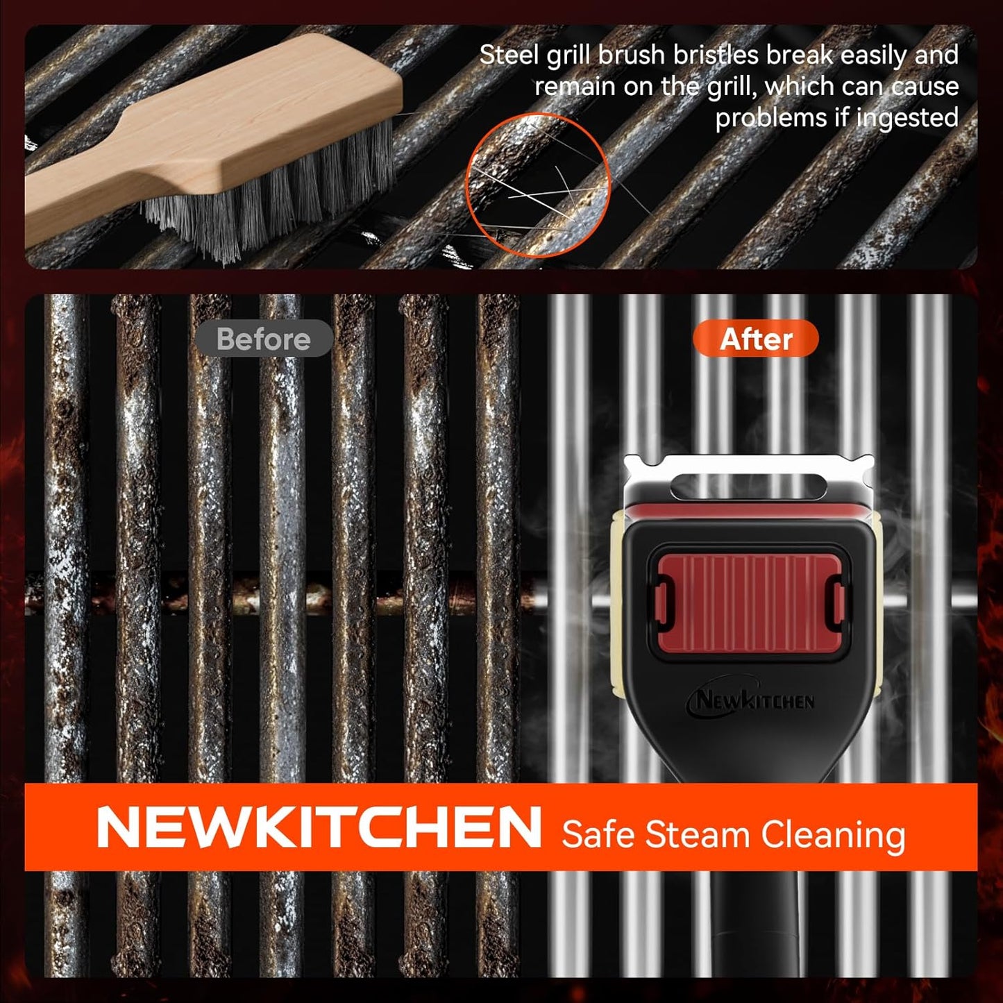 Grill Brush Bristle-Free Steam Replaceable Cleaning Head [No Handle] Heat-Resistant Kevlar Head with Grill Scraper, Safe Barbecue Grill Cleaning Head for All Grill Types