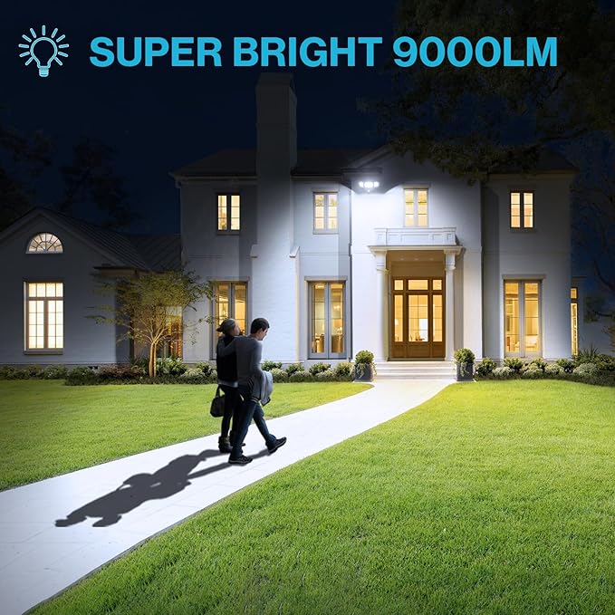 Olafus 100W LED Security Light Motion Sensor Outdoor Light, 2 Pack Motion Flood Light Dusk to Dawn, 9000LM Super Bright 6500K Exterior Motion Detector Floodlight for Garage Yard Porch Eave IP65, White