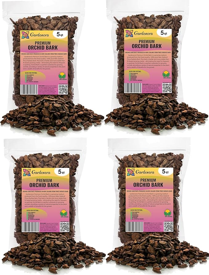 New Zealand Pinus Radiata Bark - 20 Quart - Organic Hand Mixed New Zealand Orchiata Pine Bark for Orchids - Medium Chips 9-12mm - (4 Bags of 5 Quart)