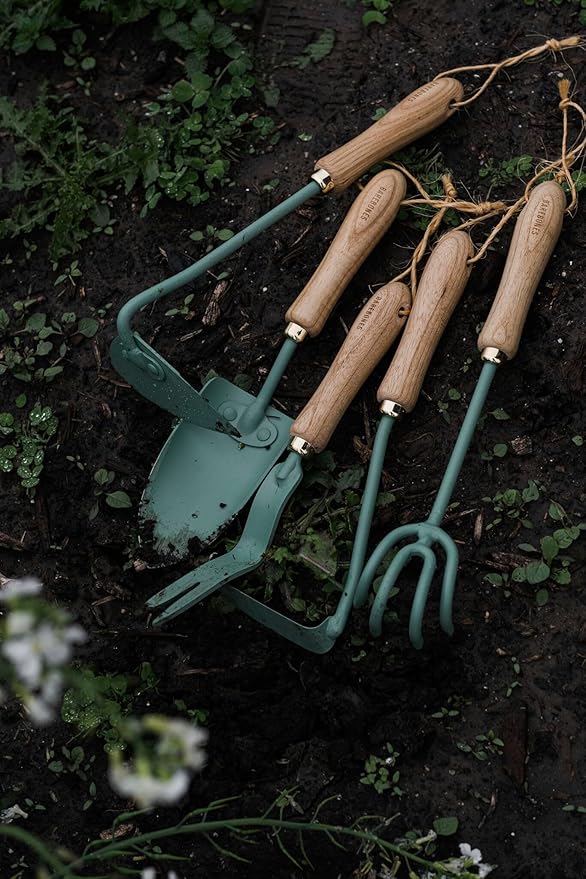 Barebones Triangle Hoe - Stainless Steel Blade Japanese Gardening Tools for Weeding Long Handle and Hand Hoe (Ash/Mint)