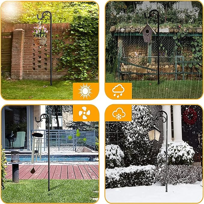 Shepards Hooks for Outdoor, 76 Inch Adjustable Shepherds Hook for Bird Feeders for Outside (2pcs), Heavy Duty Humming Bird Stand Feeder Pole, Metal Garden Hooks Hanger for Outdoor Décor