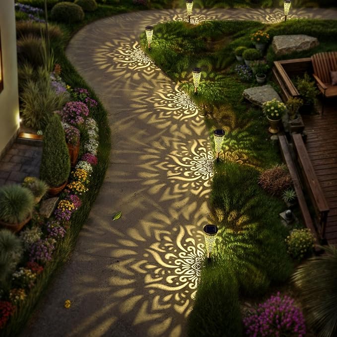 6 Pack Solar Lights Outdoor Garden Decorative Solar Garden Lights with Warm Light Waterproof Solar Pathway Landscape Lights for Path Patio Backyard Walkway Yard Garden Decor (Gold, 6Pcs)