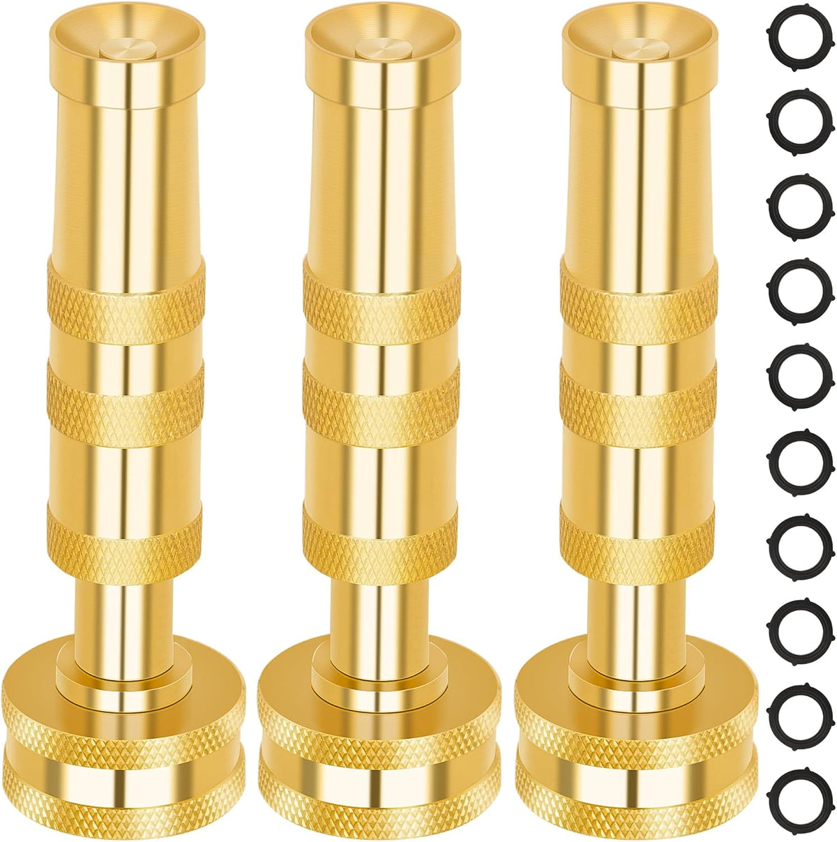 AUTOMAN Brass Hose Nozzle – High Pressure Jet Nozzles 3 Pack, Heavy Duty Sprayer for Garden Hoses, Adjustable Spray Gun,Solid Twist Water Hose Nozzle for Patio, Lawn, Car Wash, Extra 10 Rubber Washers