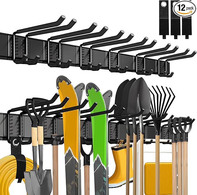 Garage Wall Organizer,12Pack Carries 600 lbs,Garden Tool Organizer 49.5in With Large Storage Space,Easy Assembly, Sturdy Design,for Efficient Tool Storage Garage Organization