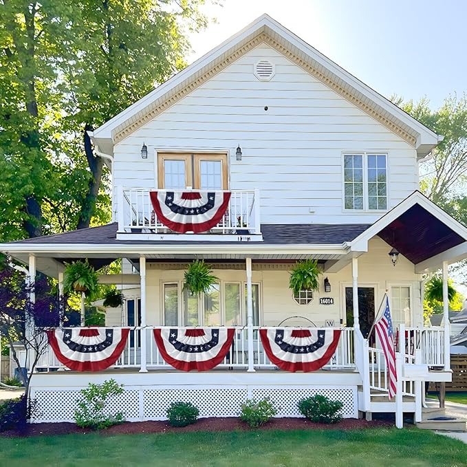 2x4Ft American Bunting Flag 4th of July Embroidered Stars USA Bunting Banner Patriotic Decorations Pleated Half Fan Flags Decor Outdoor Outside Porch Garden Window Independence Day Memorial Veterans