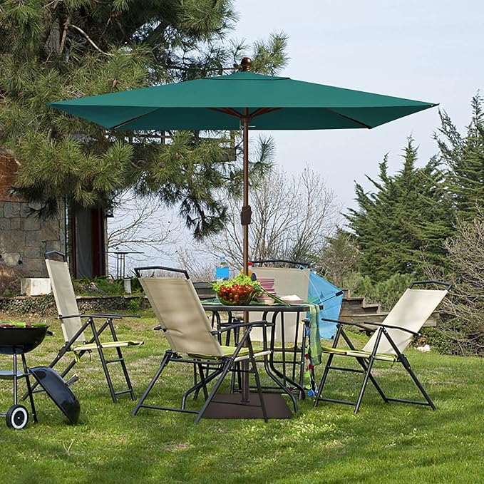 EliteShade USA 10-Year-Non-Fading 6.5x10Ft Rectangular Market Umbrella Patio Umbrella Outdoor Table Umbrella with Ventilation, Forest Green