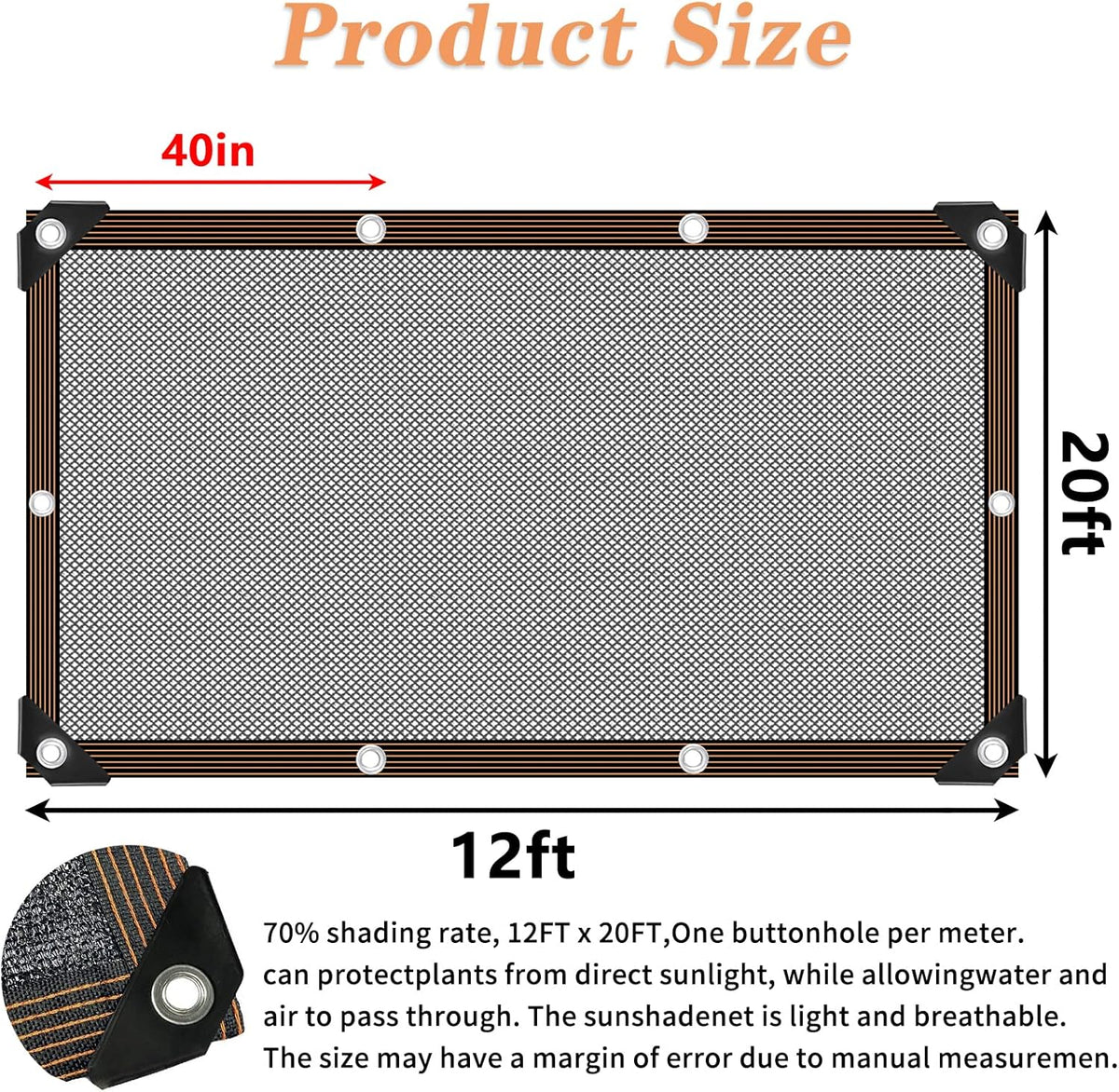 Shade Cloth - for Plants Greenhouse, 70% Sunblock Shade Sails -for Outdoor Garden Pergola Patio Lawn Sun Protection Covers for Kennel Chicken Coop Easier to Hang Plant Net Cover