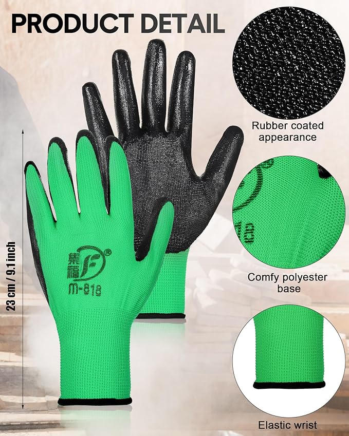 Nuogo 48 Pairs Gardening Gloves for Men Women Rubber Coated Safety Work Gloves Bulk for Gardening Construction Work