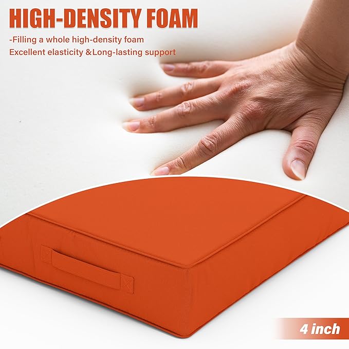 Patio Chair Cushions 19 X 19 X 4 Inch Waterproof Outdoor Seat Cushions for Patio Furniture, Outdoor Sofa Couch Pads with Ties & Handle, Set of 2, Orange