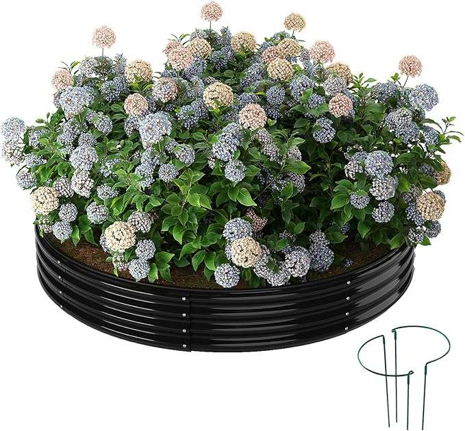 Galvanized Metal Planter Round Raised Garden Bed Kit for Gardening Outdoor，3x3x1ft Grow Garden Box Raised Flower Bed，Round Galvanized Planter Outdoor Large Metal Fire Pit Ring Black