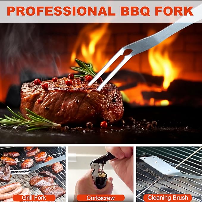 Grilljoy BBQ Accessories Grill Tools Set - 22PCS Stainless Steel Barbecue Grill Accessories for Outdoor Grill with Black Aluminum Case - Grilling Gifts for Men Dad -Grill Tools Kit