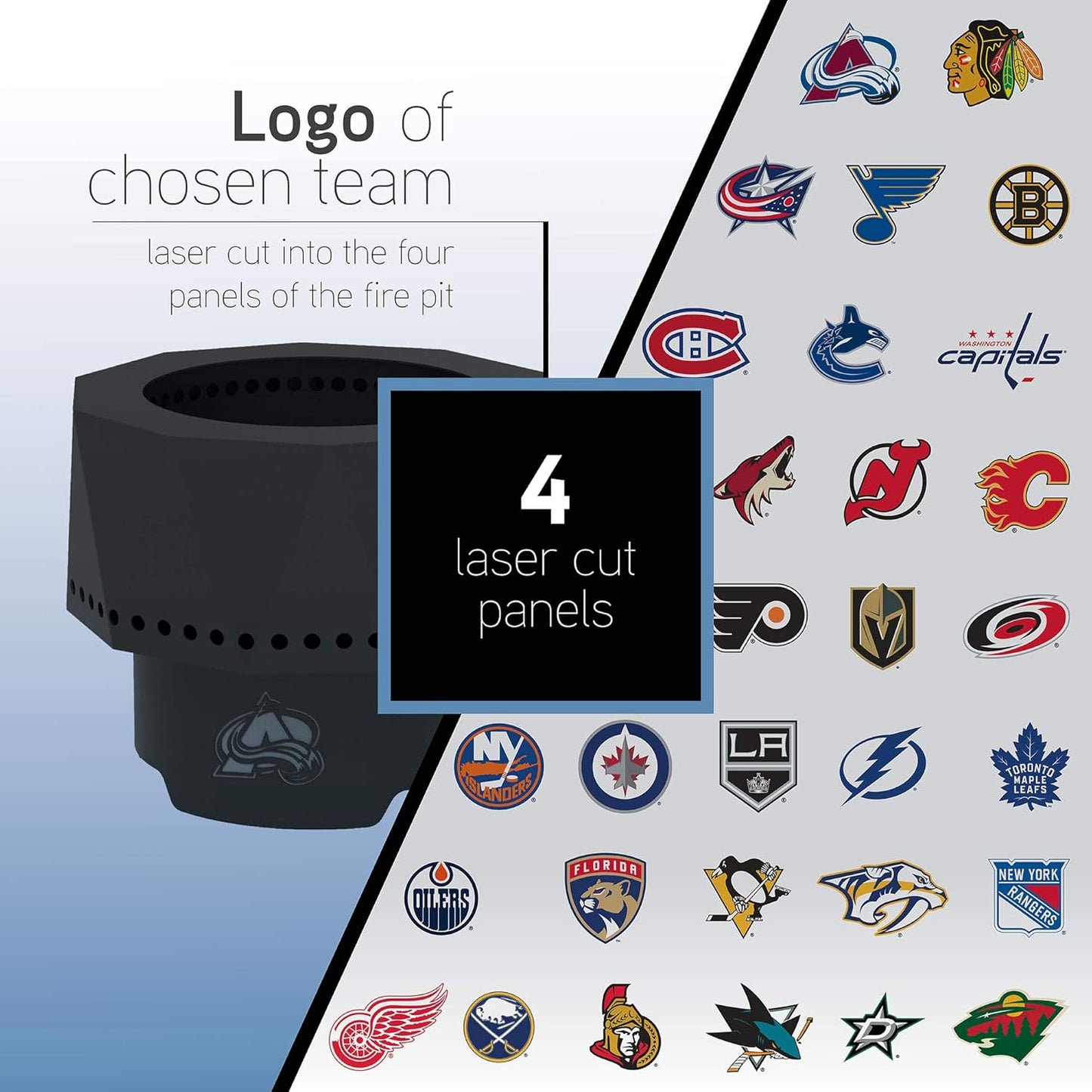 Blue Sky Outdoor Living NHL Washington Capitals Ridge Portable Steel Smokeless Fire Pit with Carrying Bag, Firewood and/or Wood Pellet Burning