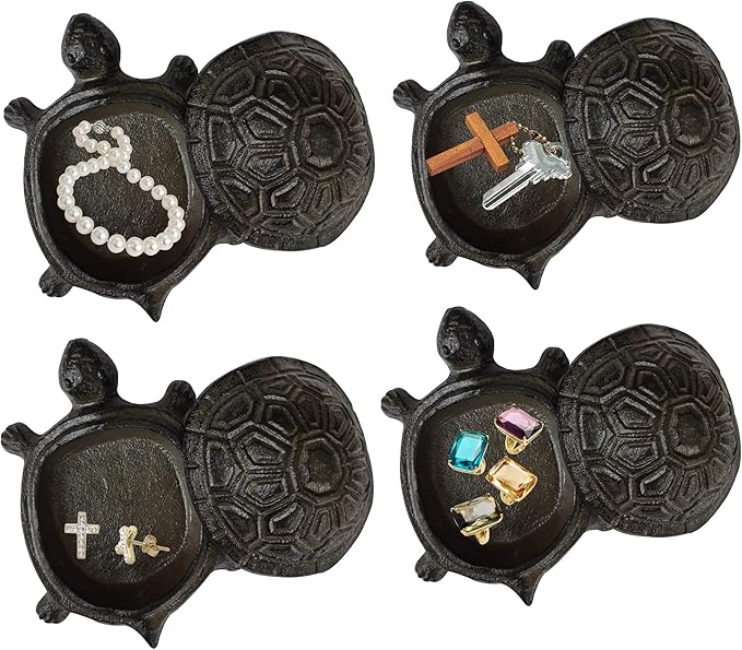 BSTGIFTS Cast Iron Turtle Key Hider - Spare Key Holder - Garden Decoration Turtle, Jewelry Trinkets Box for Key, Ear Studs, Ring, Paper Clip (Antique Brown)…