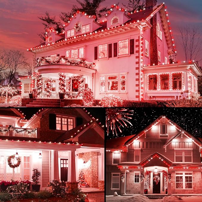 Brightown C9 LED Christmas String Lights, 66ft 100 LED Waterproof Strawberry String Lights, Plug-in Extendable Green Wire Lights String for Outdoor Outside Patio Party Decoration, Red and White