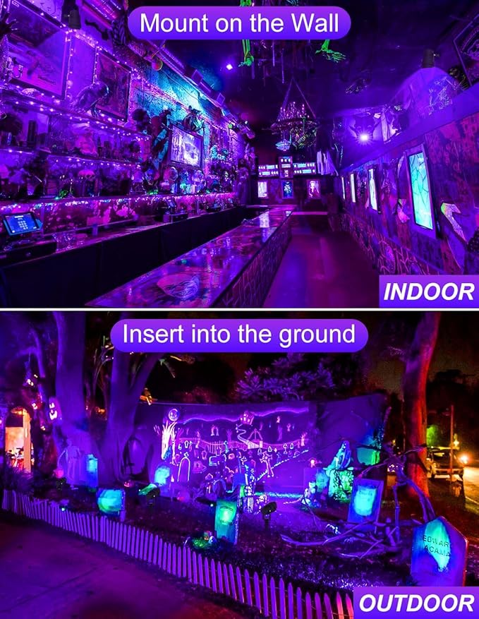 Outdoor Black Light Spotlight, LED Black Lights Waterproof Landscape Lighting with US Plug for Glow Party Body Paint Fluorescent Poster Stage Lighting Yard Garden Halloween Decoration(6 Pack)