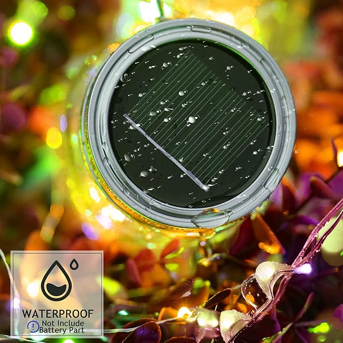 SmilingTown 10 Pack 30 LED Solar Mason Jar Lid String Lights,Fairy Lights Including 10 Pcs Hangers,for Indoor Outdoor Wedding Patio Garden Party Decorations Gift(No Jars) (Warm White)