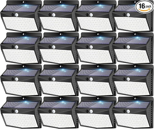 [ 16 Packs] Solar Motion Sensor Lights Outdoor, Solar Fence Lights with 3 Lighting Modes, Solar Powered Security Lights Waterproof for Outside Yard Wall Garden Backyard Deck Step Garage