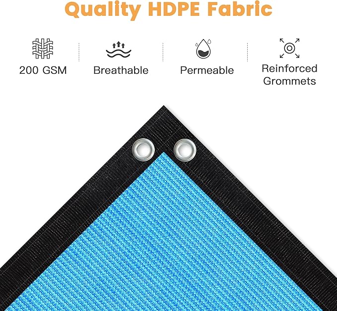VICLLAX Shade Fabric Sun Shade Cloth with Every 2 FT Grommets for Patio Garden Pergola Cover Canopy 8x8 FT, Mixed Turquoise
