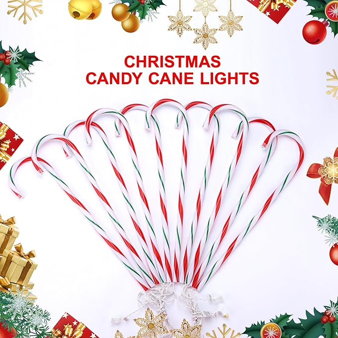 VCOKEN 30'' Christmas Candy Cane Lights Outdoor Pathway, Set of 10 Christmas Candy Cane Markers Decoration, Connectable & Light Up Xmas Holiday Party Yard Art Indoor Outdoor, Red&Green
