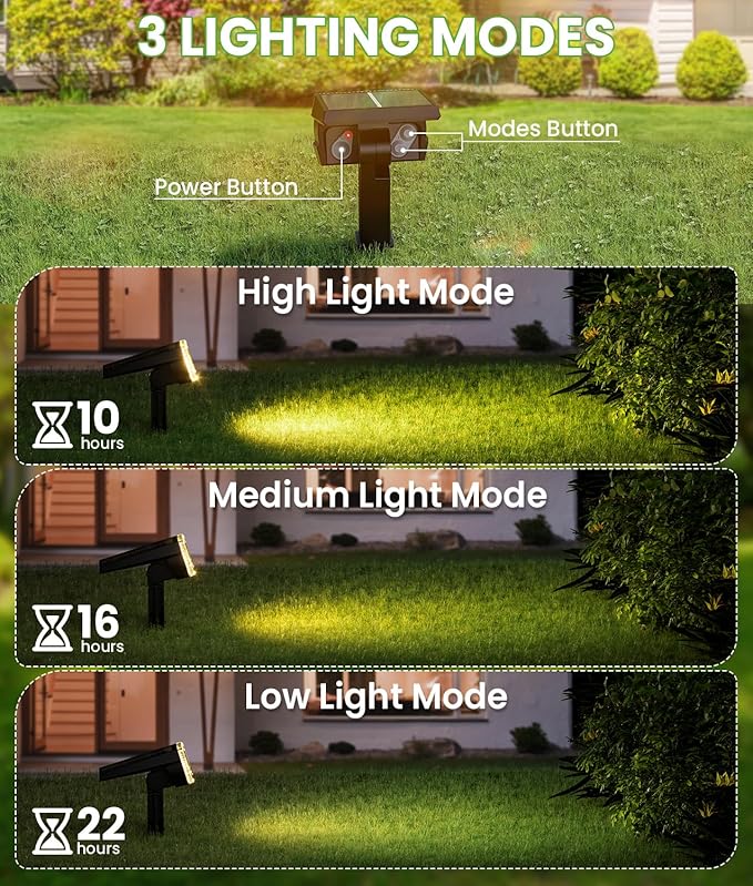 Solar Spot Lights Outdoor Waterproof IP67, 58 LED 3 Lighting Modes Solar Flood Lights, 2-in-1 Wall Light for Tree Yard Garden Pathway (Warm White, 1 Pack)