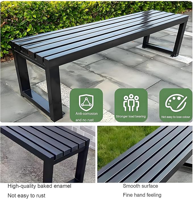 Weatherproof Metal Dining Bench, Outdoor Bench Backless Patio Bench 2-Person Farmhouse Bench Garden Bench for Kitchen, Living Room, Entryway(Green,59in)