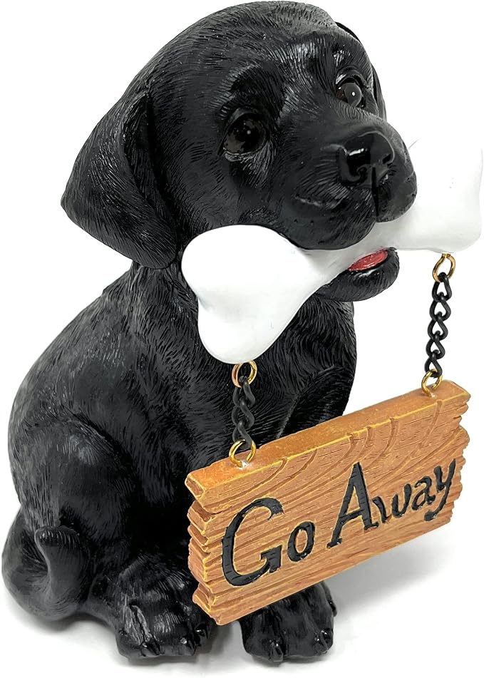 Nature's Mark Black Labrador Retriever Dog Puppy Statue with Welcome Sign Resin Garden Statue Decor 6.7" H